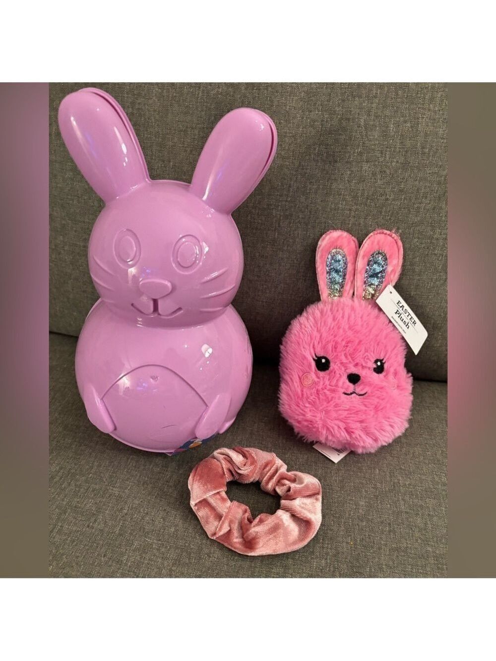 NWT Pink Bunny Set- Easter bunny shaped egg, plush, and velvet scrunchie